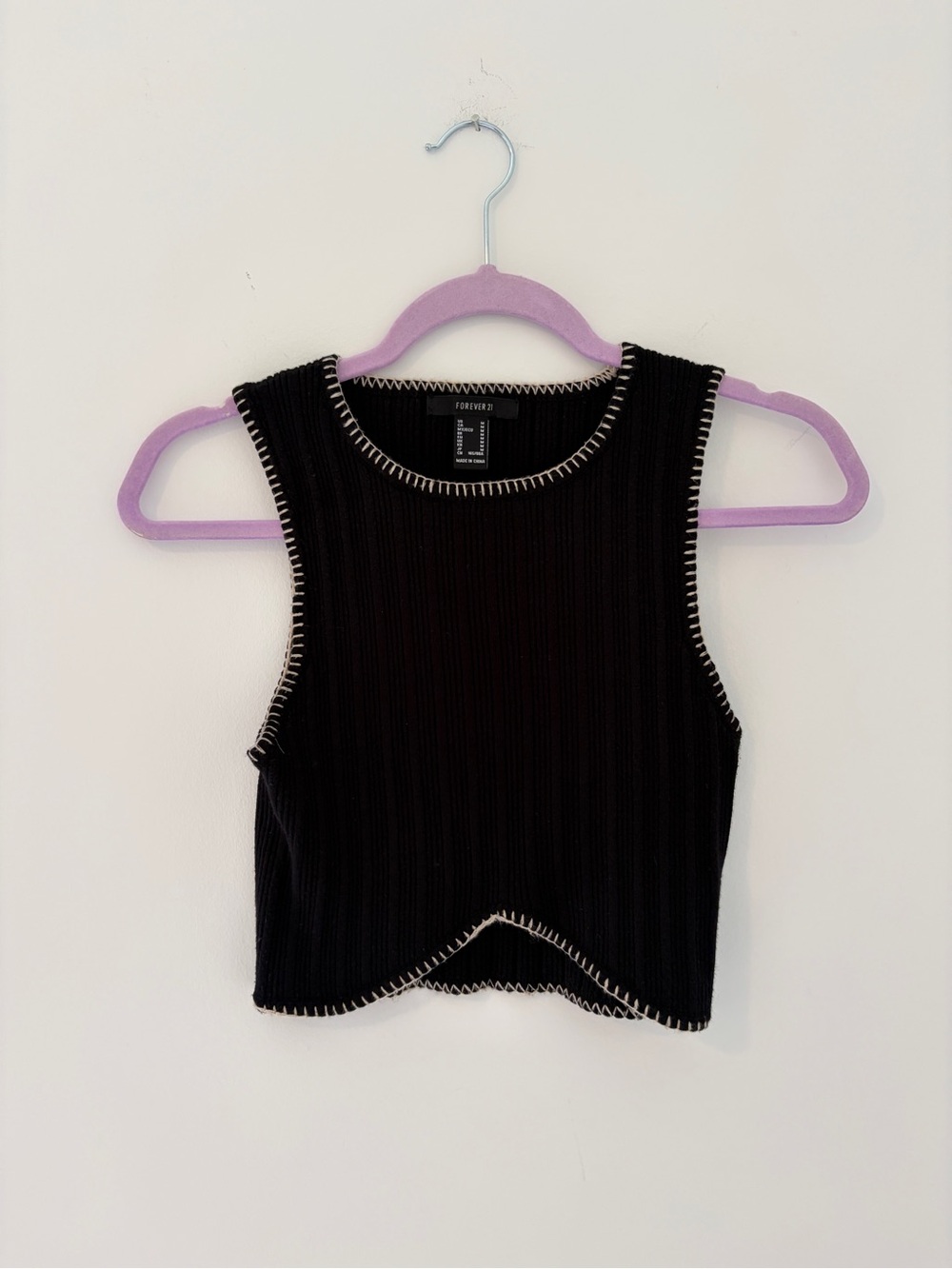Forever 21 Black Crop Tank with White Contrast Stitching